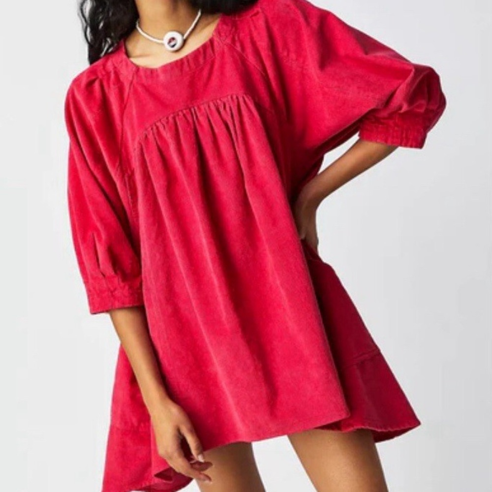 Free People Memories of You Corduroy Tunic M Mademoiselle Pink Oversized Boho